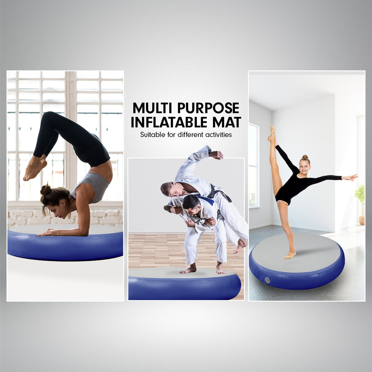 1M Air Track Spot Round Inflatable Gymnastics Tumbling Mat Pump Dark Blue