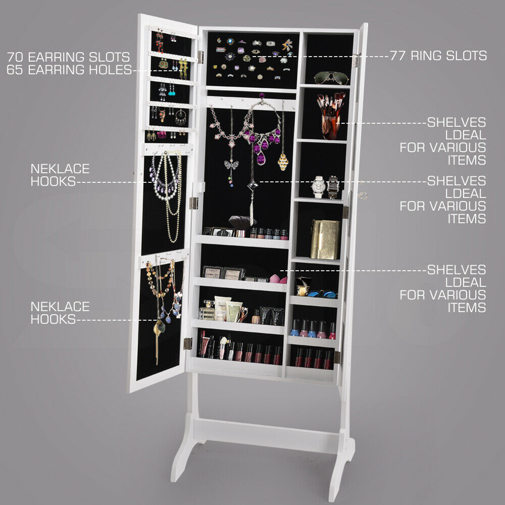 Makeup Storage Organiser With Mirror Two Doors Jewellery Cabinet