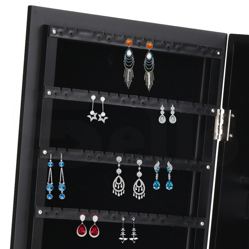Mirror Two Doors Jewellery Cabinet Makeup Storage Jewelry Organiser Box-JB1005-BK