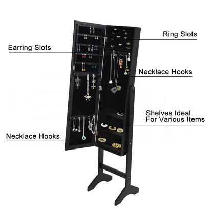 Mirror Two Doors Jewellery Cabinet Makeup Storage Jewelry Organiser Box-JB1005-BK