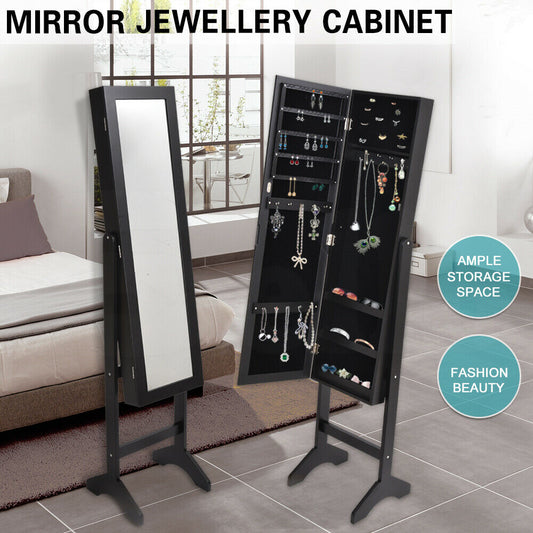 Mirror Two Doors Jewellery Cabinet Makeup Storage Jewelry Organiser Box-JB1005-BK