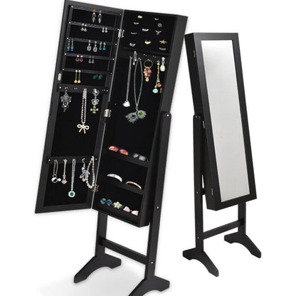 Mirror Two Doors Jewellery Cabinet Makeup Storage Jewelry Organiser Box-JB1005-BK