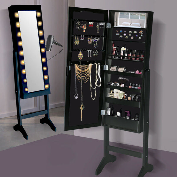  Mirror Two Doors Jewellery Cabinet Makeup Storage Jewelry Organiser Box Tall Type