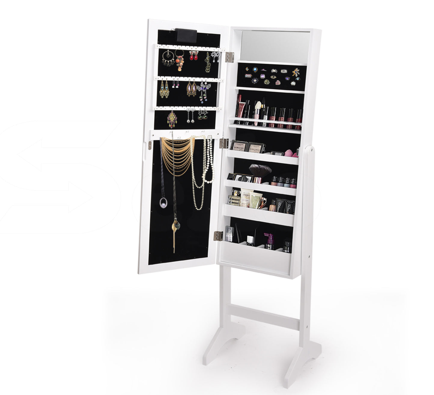 Mirror Jewellery Cabinet Dressing Makeup Jewelry Storage  Organiser Wood