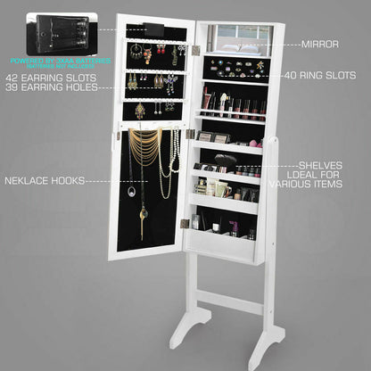 Mirror Jewellery Cabinet Dressing Makeup Jewelry Storage  Organiser Wood