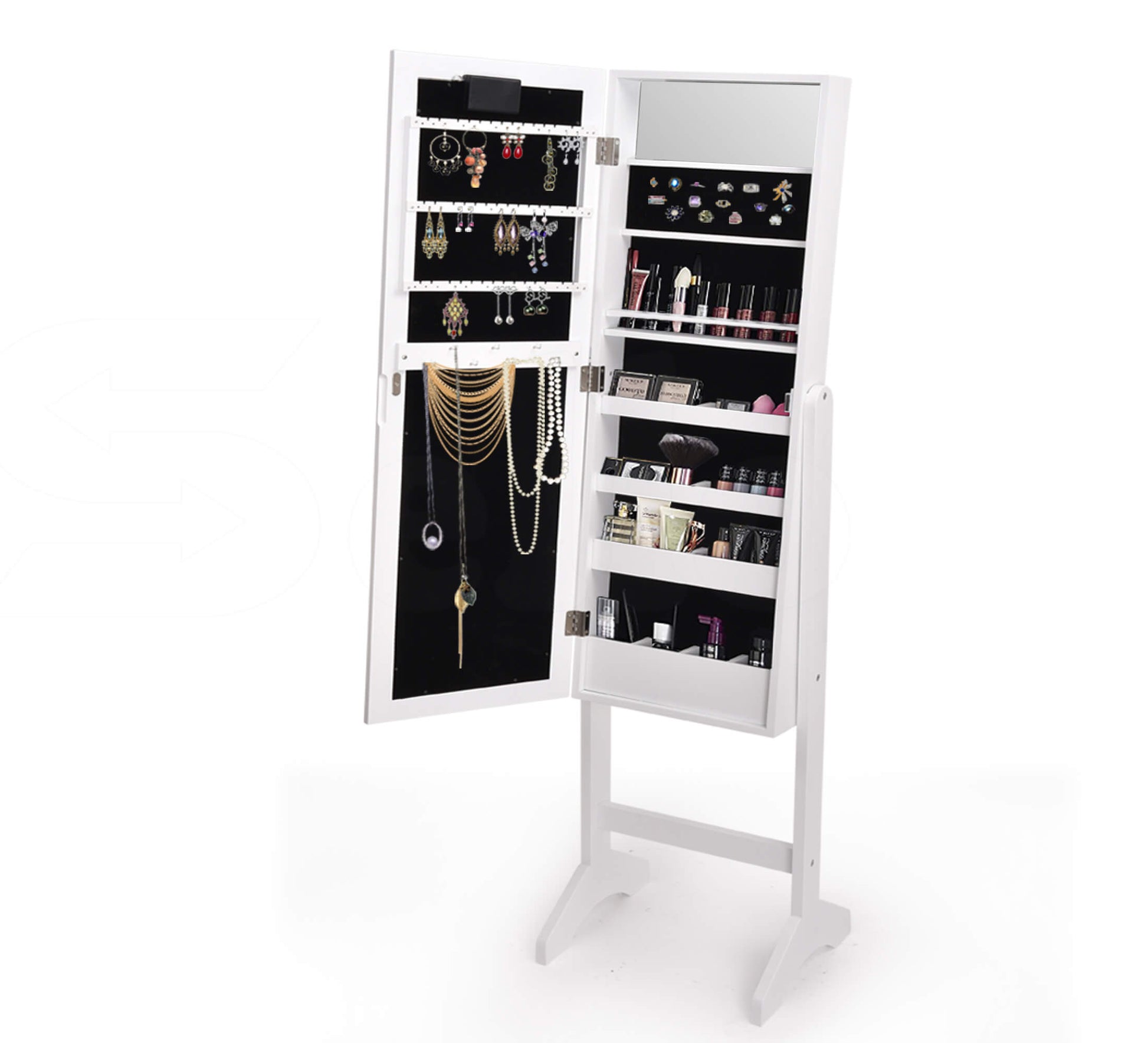 idropship Mirror Jewellery Cabinet Dressing Makeup Jewelry Storage  Organiser Wood