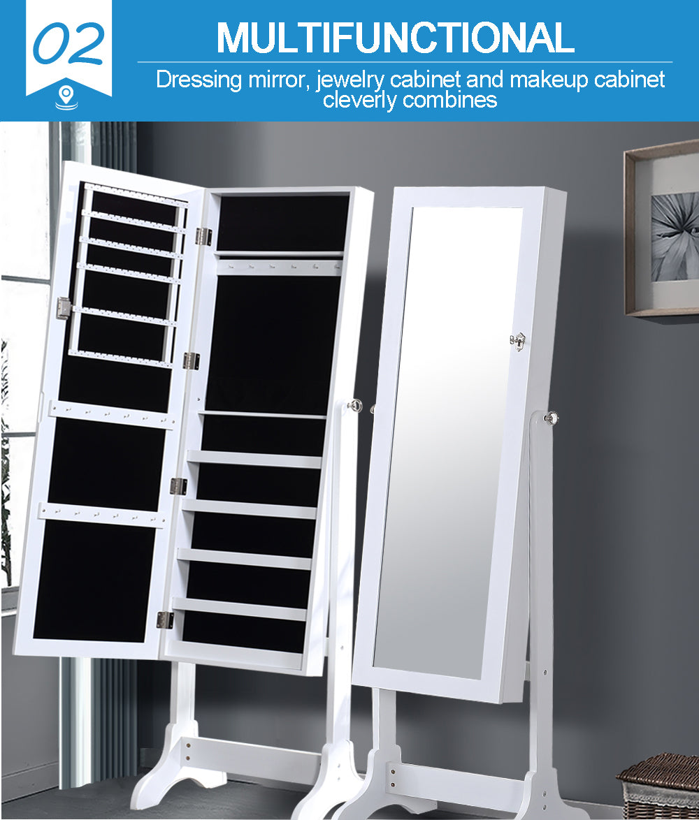 Dual Use Mirrored Jewellery Dressing Cabinet with LED Light Black Colour
