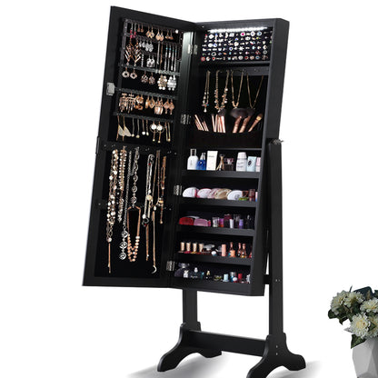 Dual Use Mirrored Jewellery Dressing Cabinet with LED Light Black Colour
