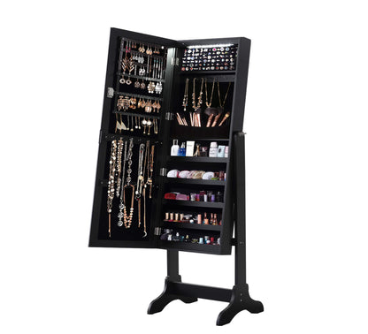 Dual Use Mirrored Jewellery Dressing Cabinet with LED Light Black Colour