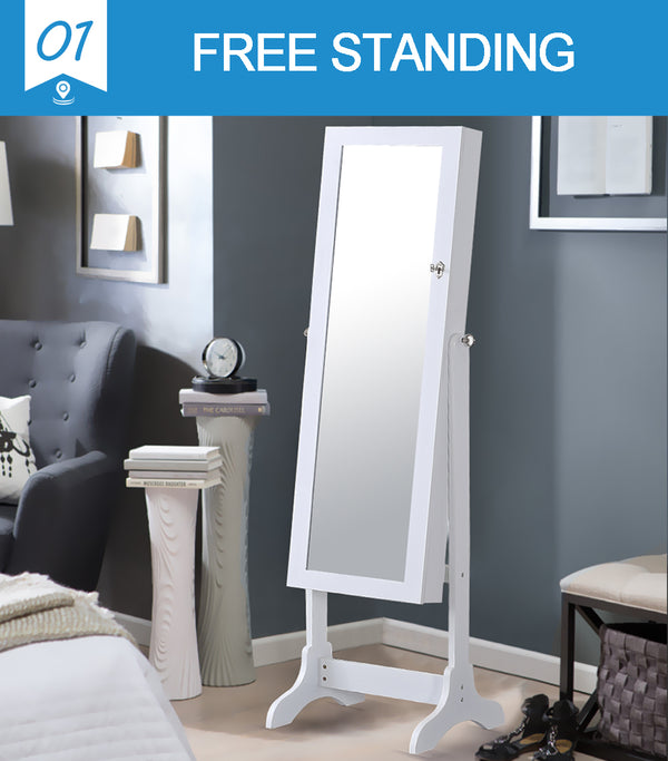  Dual Use Mirrored Jewellery Dressing Cabinet with LED Light White Colour