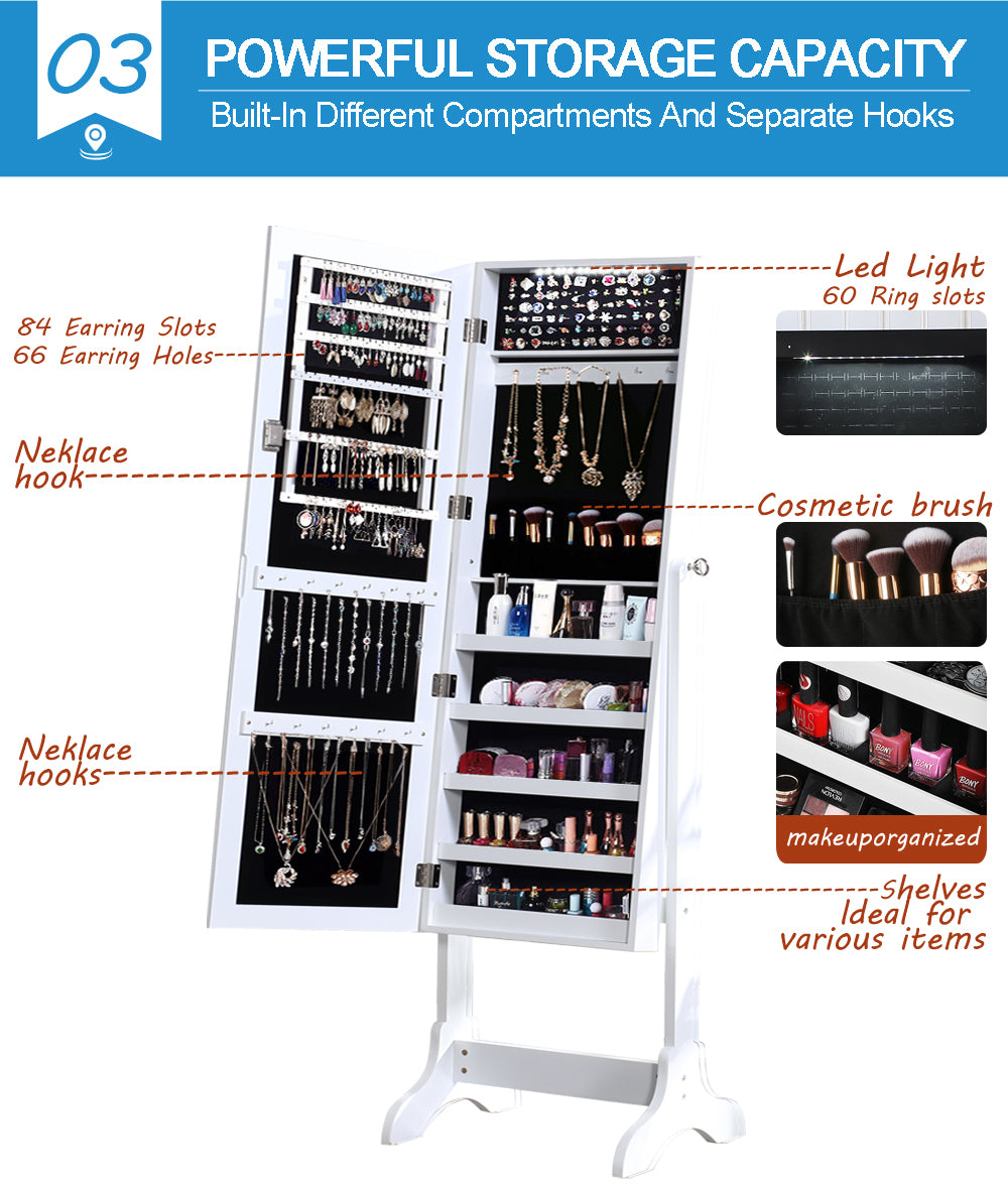 Dual Use Mirrored Jewellery Dressing Cabinet in White Colour