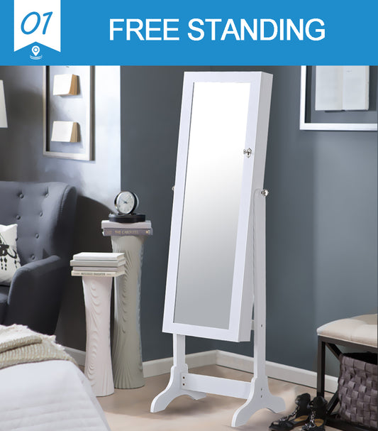 Dual Use Mirrored Jewellery Dressing Cabinet in White Colour