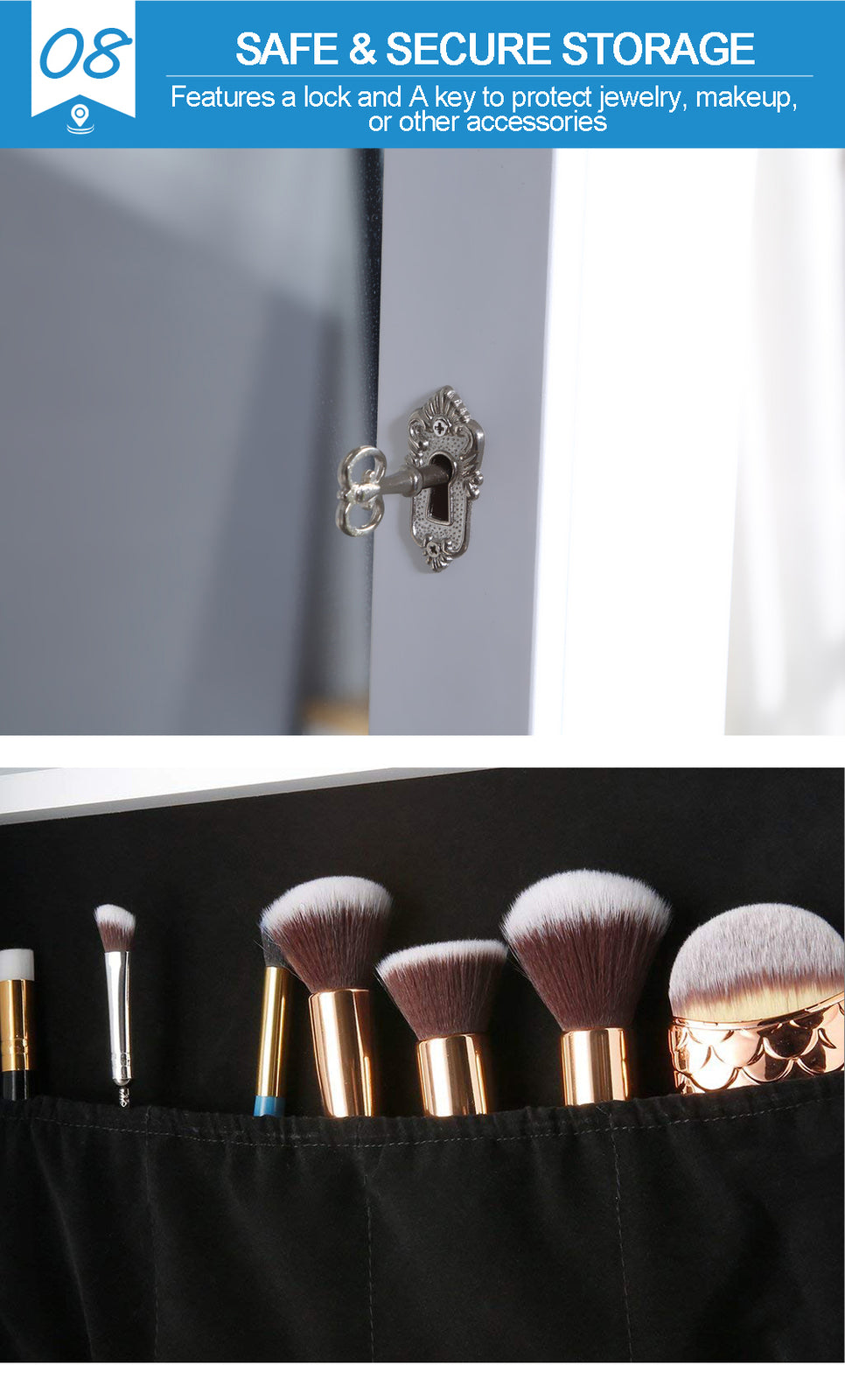Dual Use Mirrored Jewellery Dressing Cabinet in White Colour