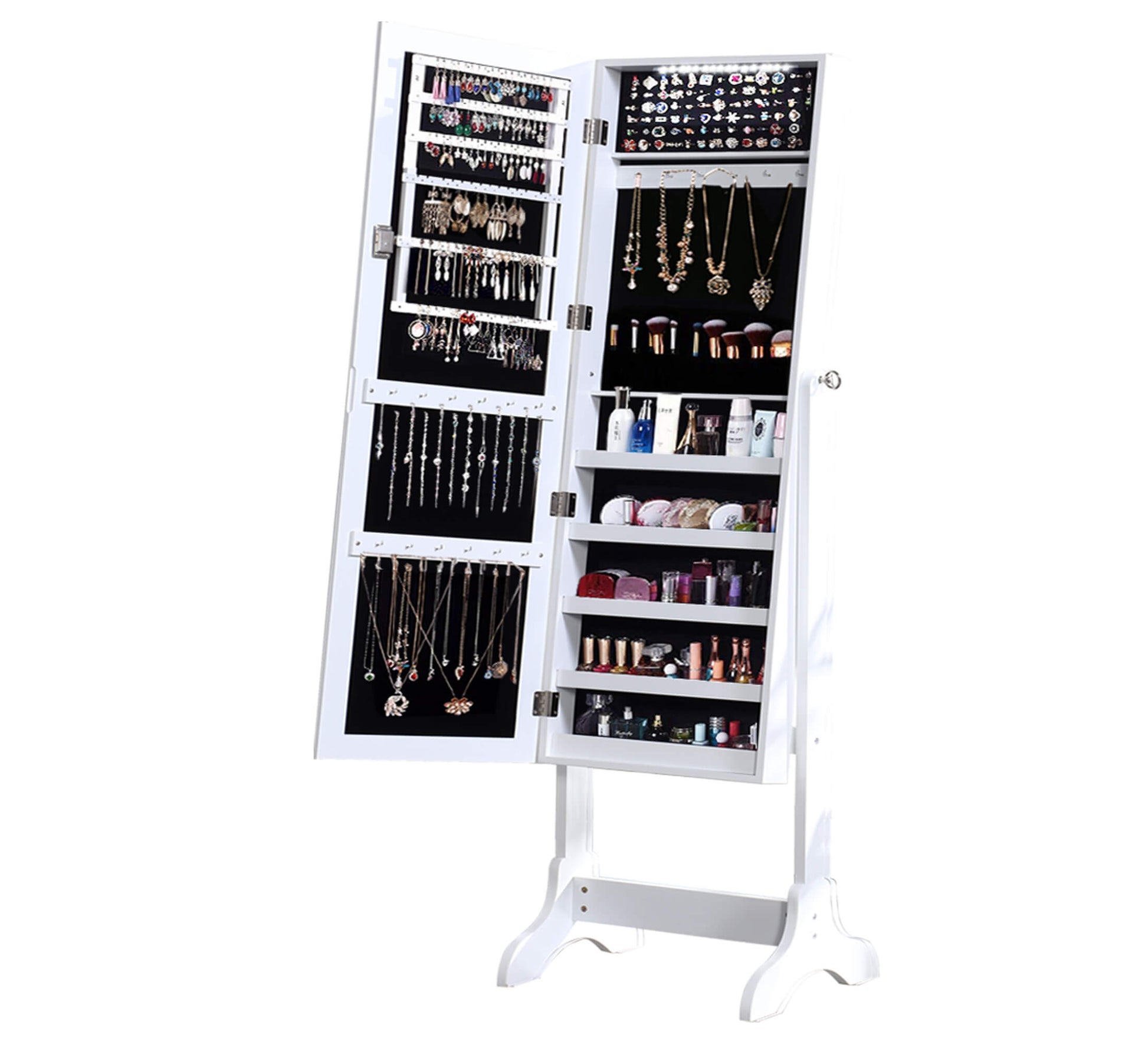 idropship Dual Use Mirrored Jewellery Dressing Cabinet in White Colour