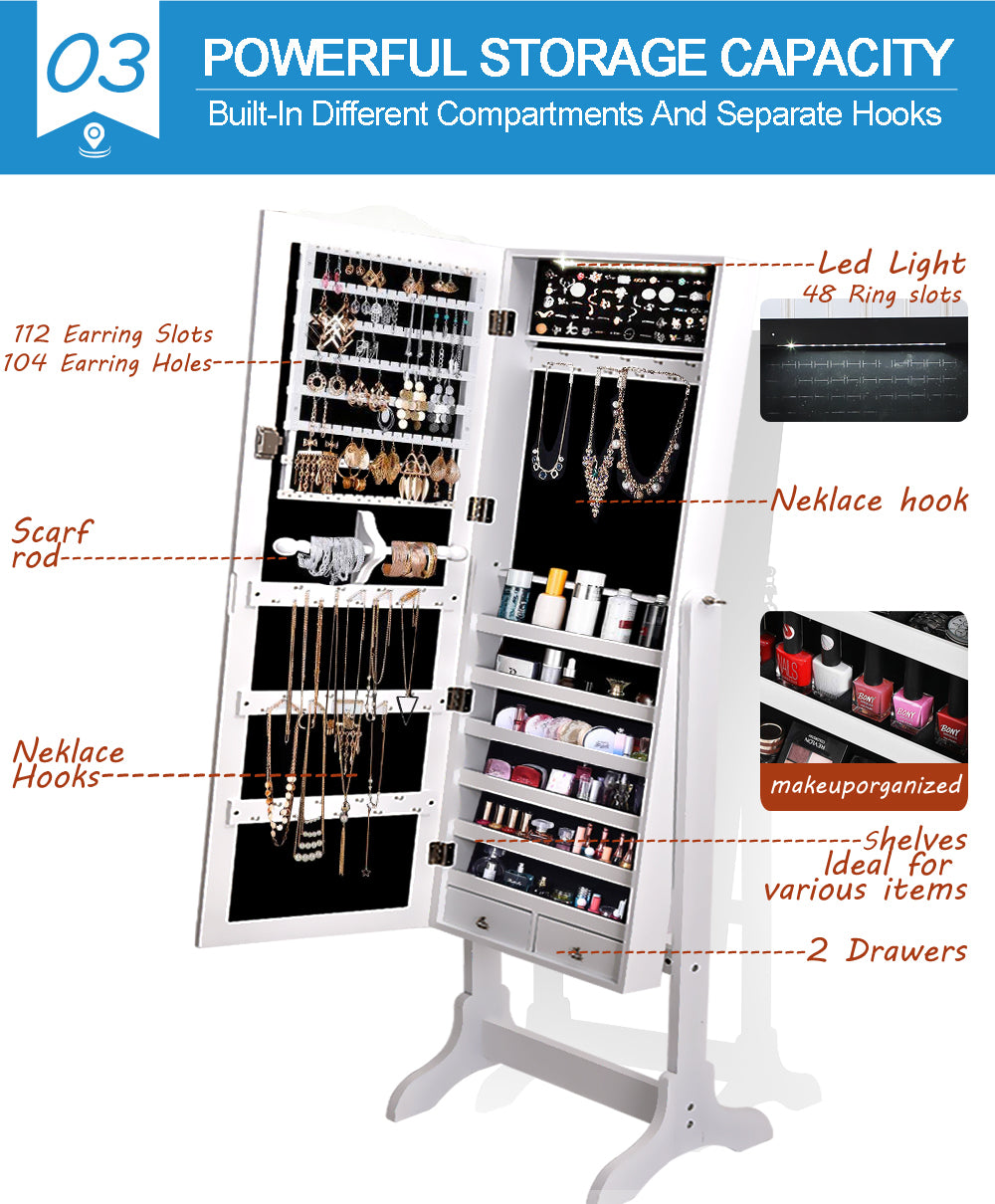 Dual Use Mirrored Jewellery Dressing Cabinet with LED Light in Black