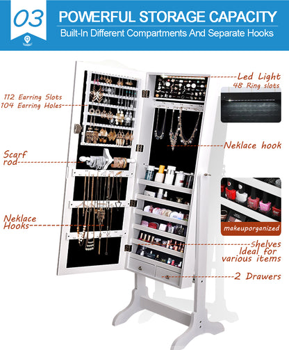 Dual Use Mirrored Jewellery Dressing Cabinet with LED Light in Black