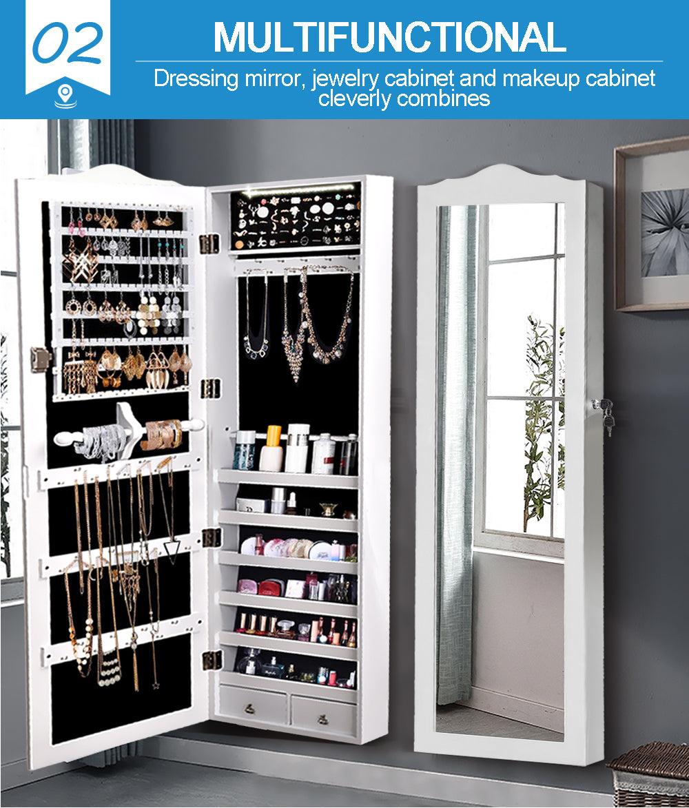 Dual Use Mirrored Jewellery Dressing Cabinet with LED Light in Black