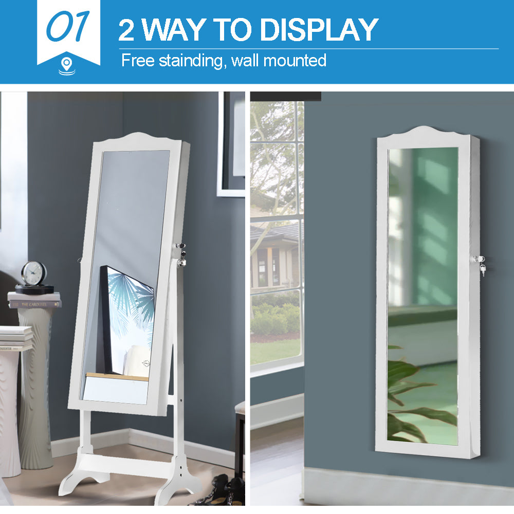 Dual Use Mirrored Jewellery Dressing Cabinet with LED Light in Black