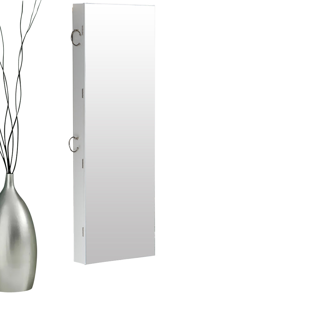 Wall Mounted or Hang Over Mirror Jewellery Cabinet in White Colour
