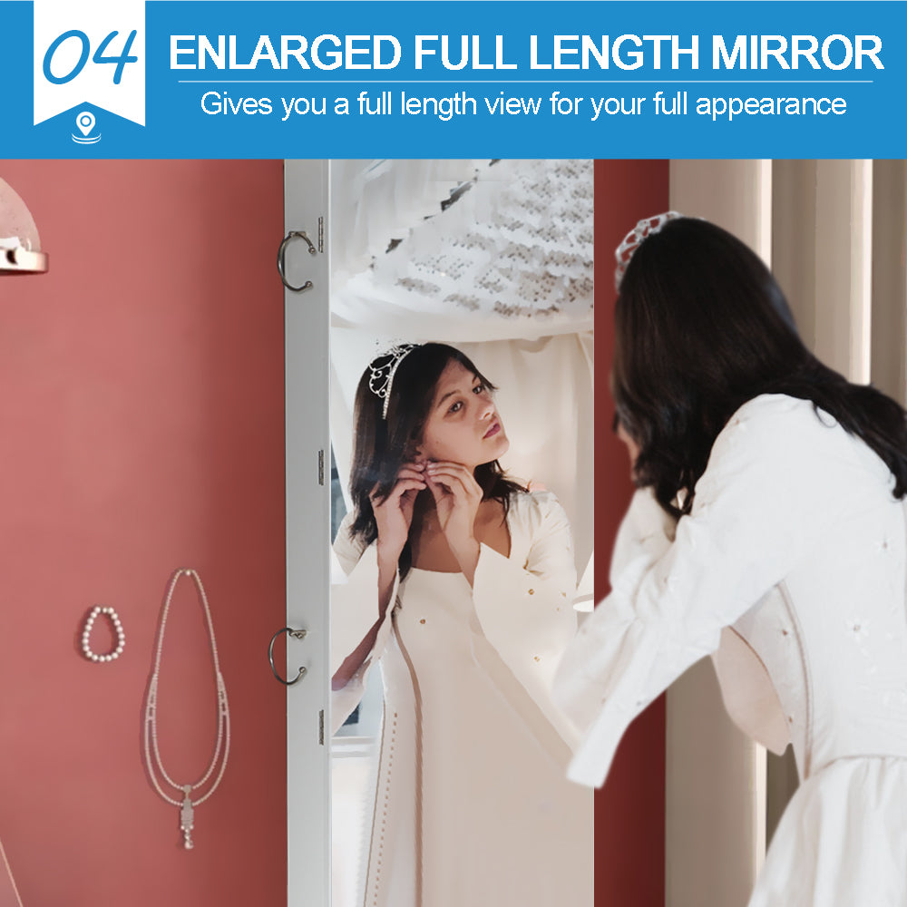 Wall Mounted or Hang Over Mirror Jewellery Cabinet in White Colour