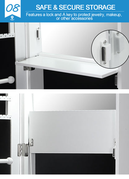 Wall Mounted or Hang Over Mirror Jewellery Cabinet in White Colour
