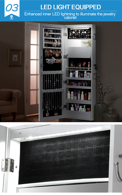 Wall Mounted or Hang Over Mirror Jewellery Cabinet in White Colour