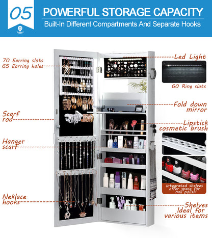 Wall Mounted or Hang Over Mirror Jewellery Cabinet in White Colour