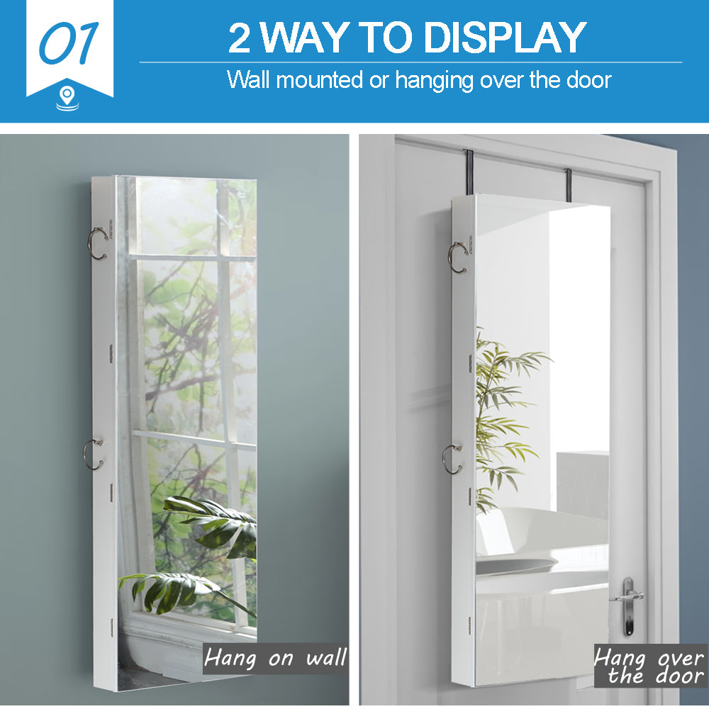 Wall Mounted or Hang Over Mirror Jewellery Cabinet in White Colour