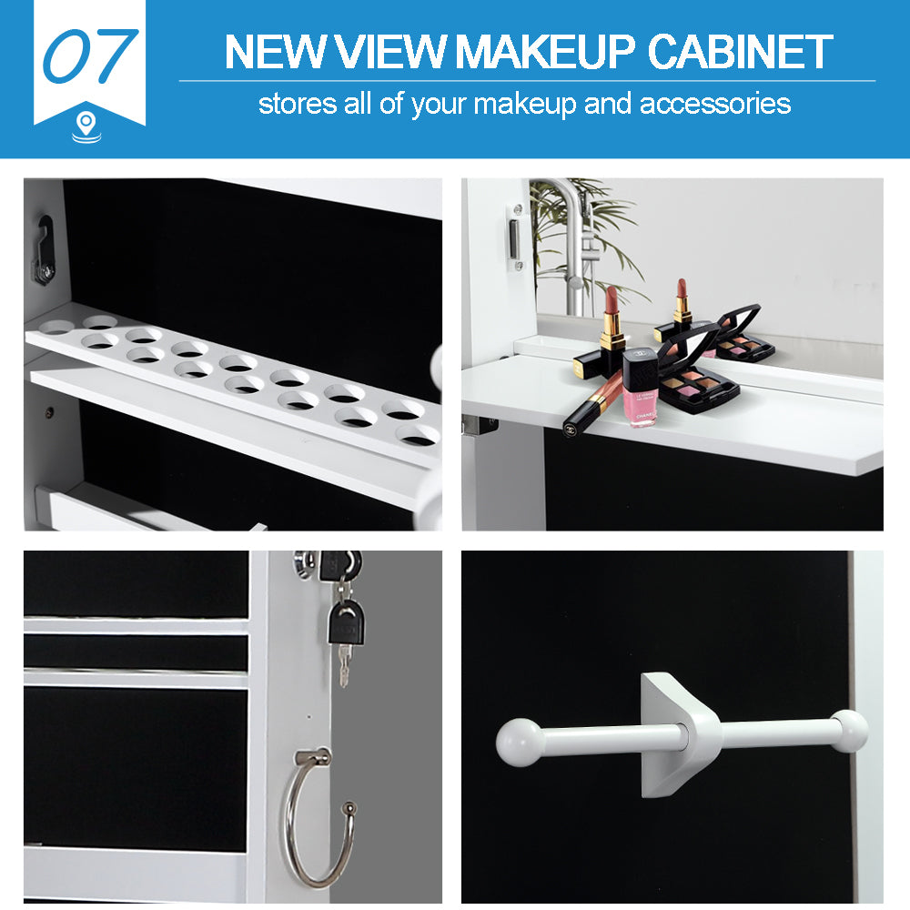 Wall Mounted or Hang Over Mirror Jewellery Cabinet in White Colour