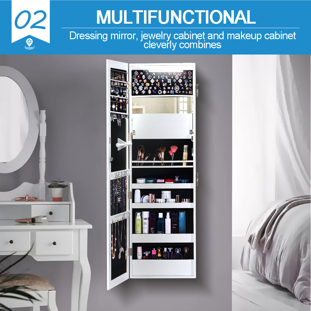 Wall Mounted or Hang Over Mirror Jewellery Cabinet in White Colour