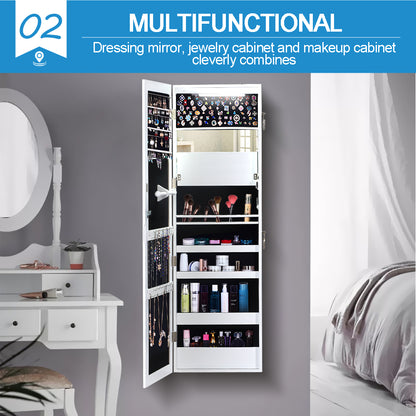 Wall Mounted or Hang Over Mirror Jewellery Cabinet in White Colour