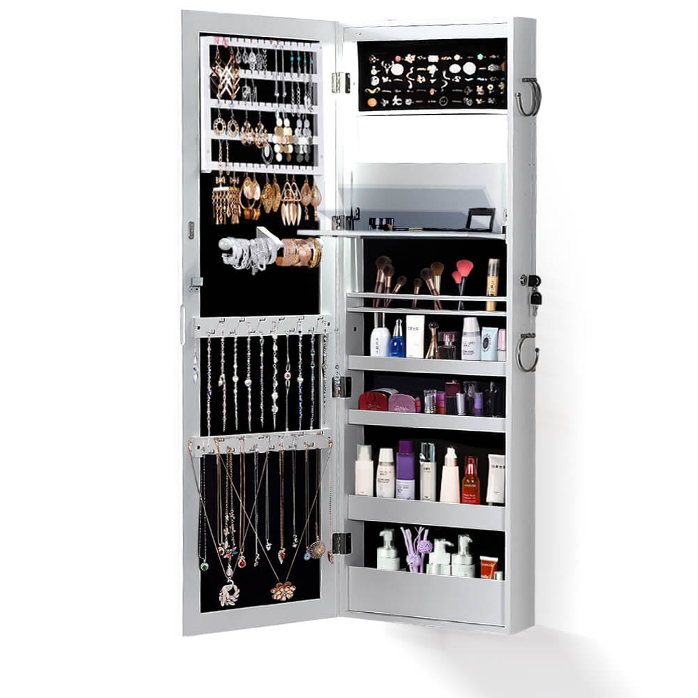 idropship Wall Mounted or Hang Over Mirror Jewellery Cabinet in White Colour