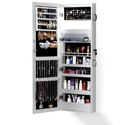 idropship Wall Mounted or Hang Over Mirror Jewellery Cabinet in White Colour