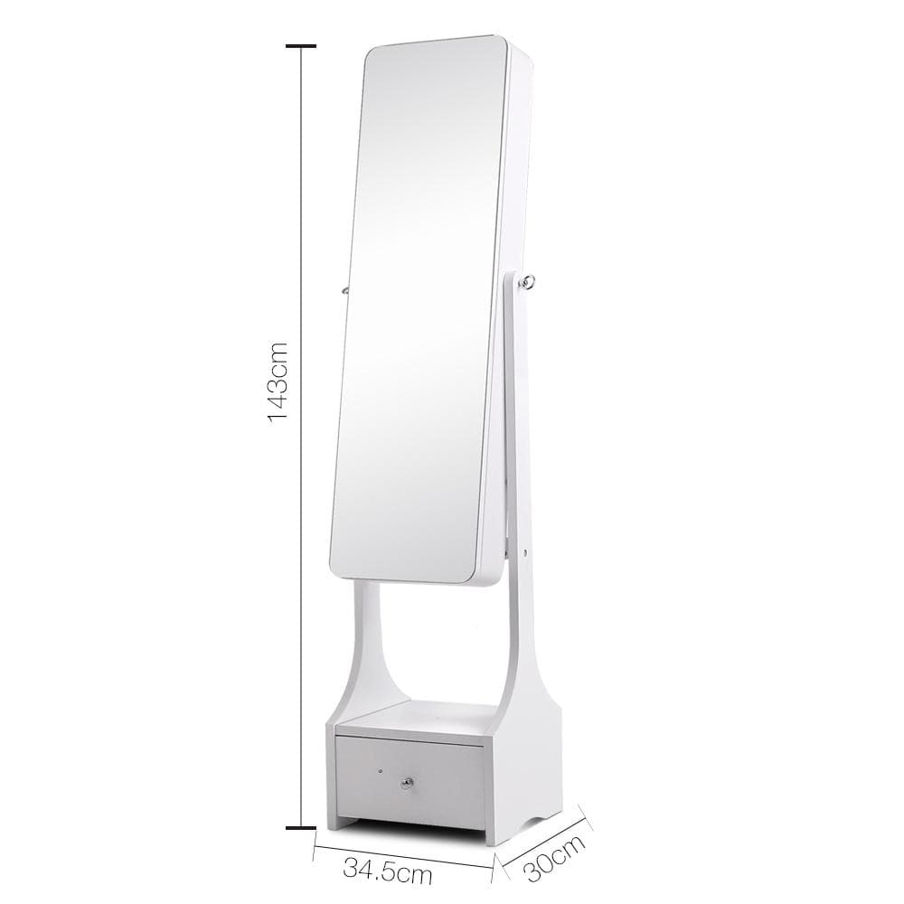 Jewellery Cabinet with Mirror and LED Light - White