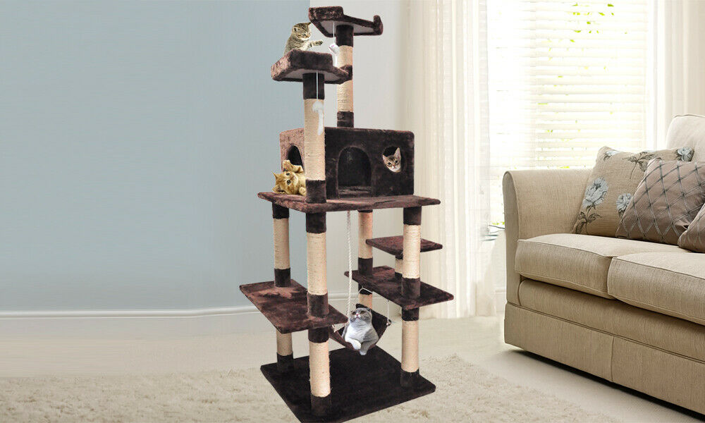 183cm Cat Scratching Post Tree Gym House Condo Furniture Scratcher Pole Brown