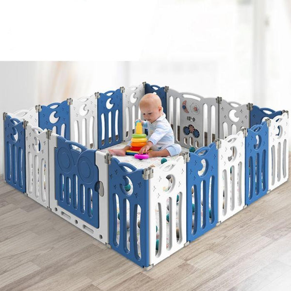  Kids Baby Playpen Foldable Child Safety Gate 18 Panels Blue
