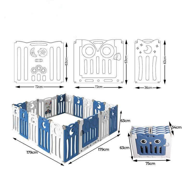 Kids Baby Playpen Foldable Child Safety Gate 18 Panels Blue