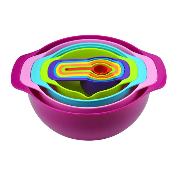  10 Pcs Nesting Rainbow Measuring Cups Mixing Bowls with Handles Sieve Spoon