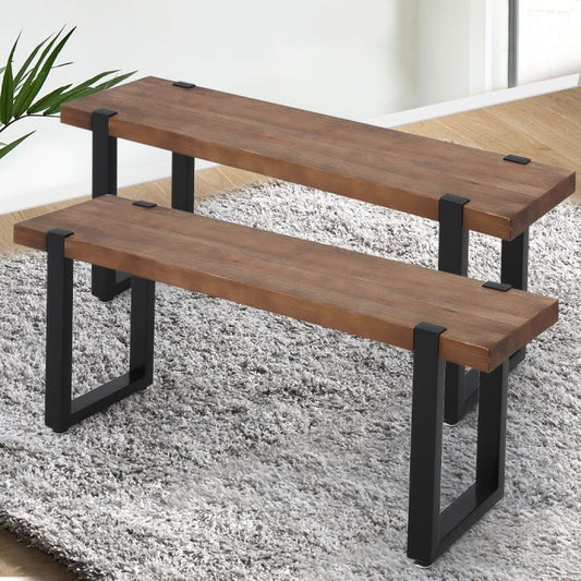 2x Wooden Kitchen Outdoor Garden Dining Chairs Bench