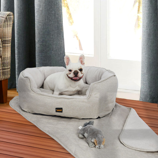 Pet Bed Set Dog Cat Quilted Blanket Beige M
