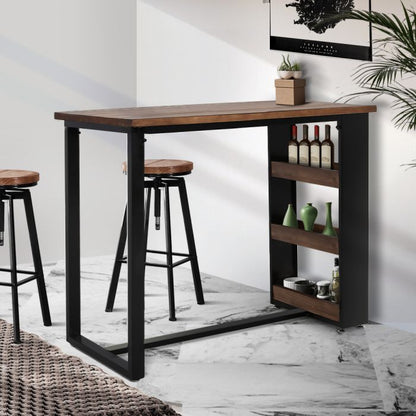 High Bar Table Industrial Pub Table With 3-Tier Storage Shelf Solid Wood