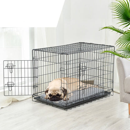 Foldable Metal Carrier Portable Kennel With Bed 48"
