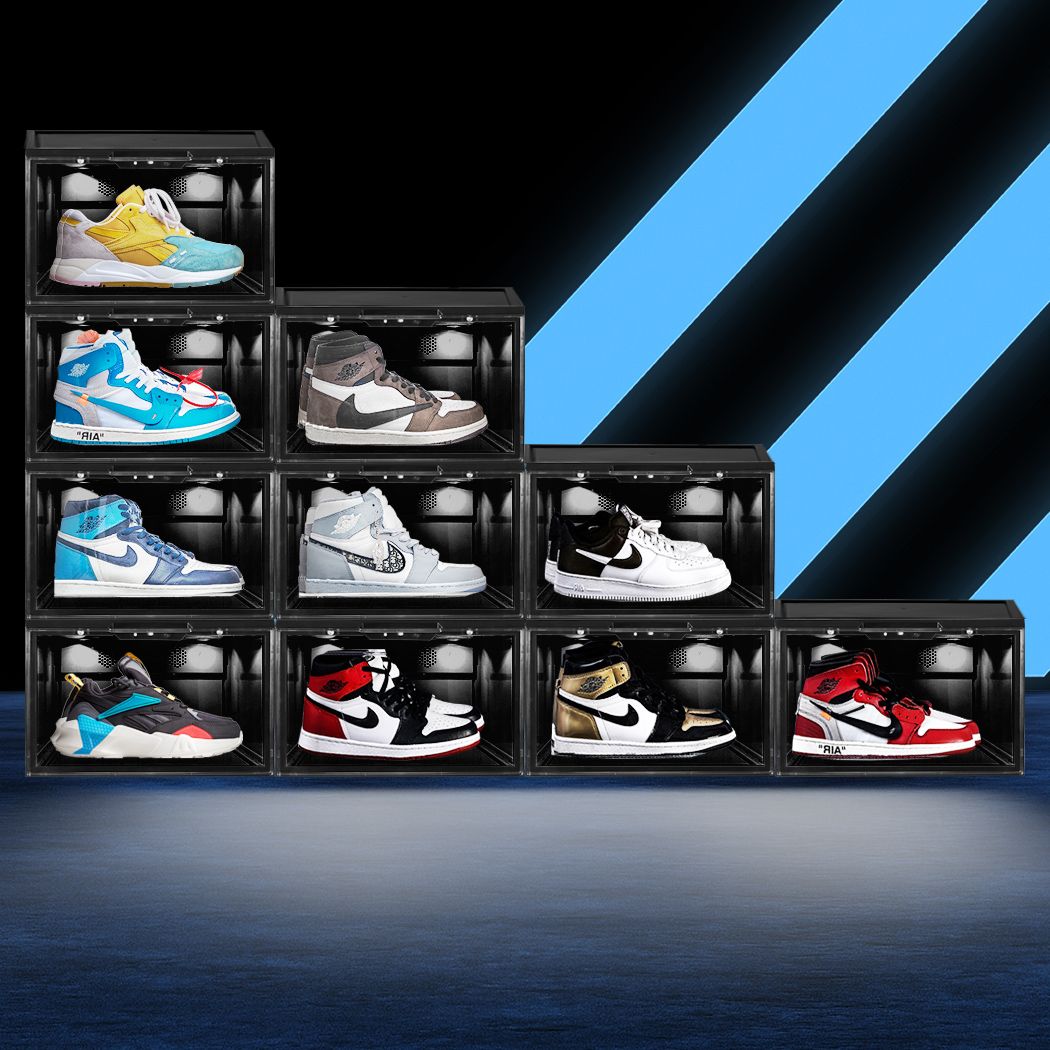 LED Shoe Storage Boxes Lighted Sneaker Display Case Sound Control Magnetic Black/White
