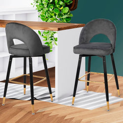 2x Kitchen Stool Chairs Velvet Swivel Luxury Barstools Grey