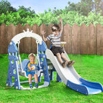 Kids Slide Swing Play Set Outdoor-Navy blue and grey