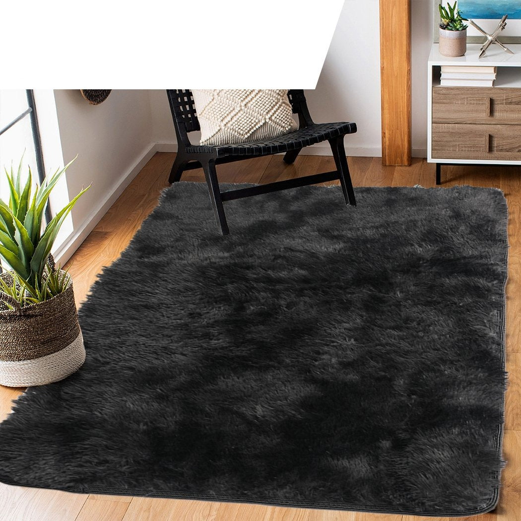 Floor Rug Shaggy Rugs Soft Large Carpet Area Tie-dyed 120x160cm Black