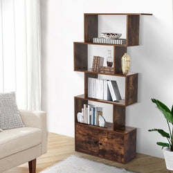 5-Tier Display Shelf Cabinet Storage Bookshelf- Brown