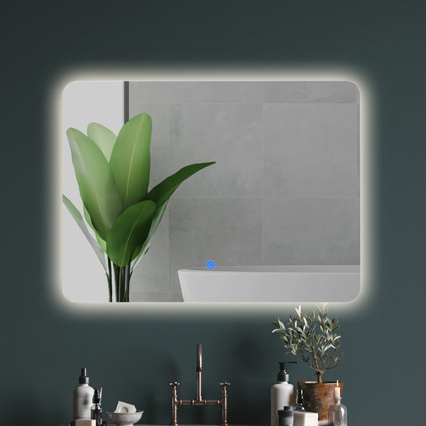  LED Wall Mirror Anti-fog Bathroom Mirrors Makeup Light 70x50cm