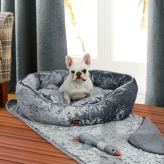 Pet Bed Set Dog Cat Quilted Blanket Grey M