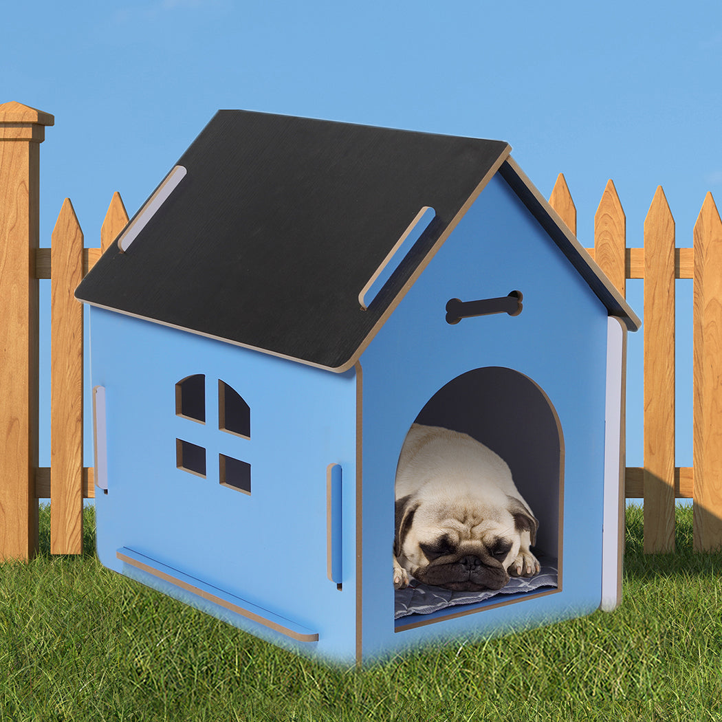 Wooden Dog House Pet Kennel Medium Blue M 
